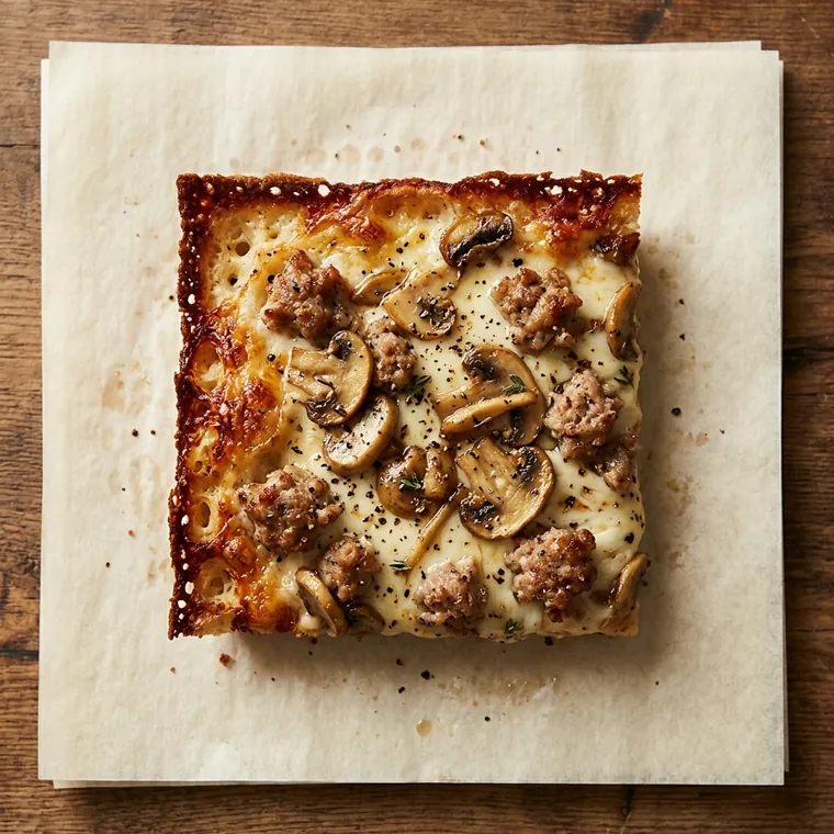 Pizza Detroit Boscaiola: funghi e salsiccia